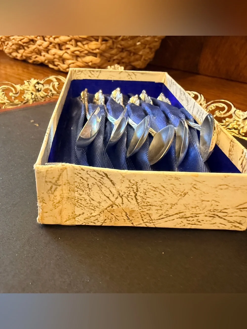 Vintage Antiko 800 Silver Hildesheim Rose Demitasse Spoons Set of 6 Boxed-no lid